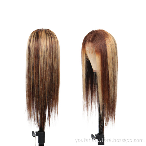 2021 New Fashional Piano Colored 4*4 Lace Frontal Human Hair Wig Double Drawn Ombre Color Highlight Swiss Lace Wig